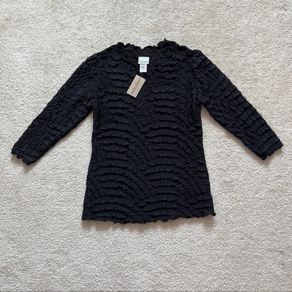 Haystack Waffle Textured Top Black 3/4 Sleeves V-neck Women's Size M - Picture 8 of 16